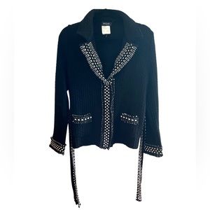 Basler Black and White 100% Wool Sweater Cardigan - Size M